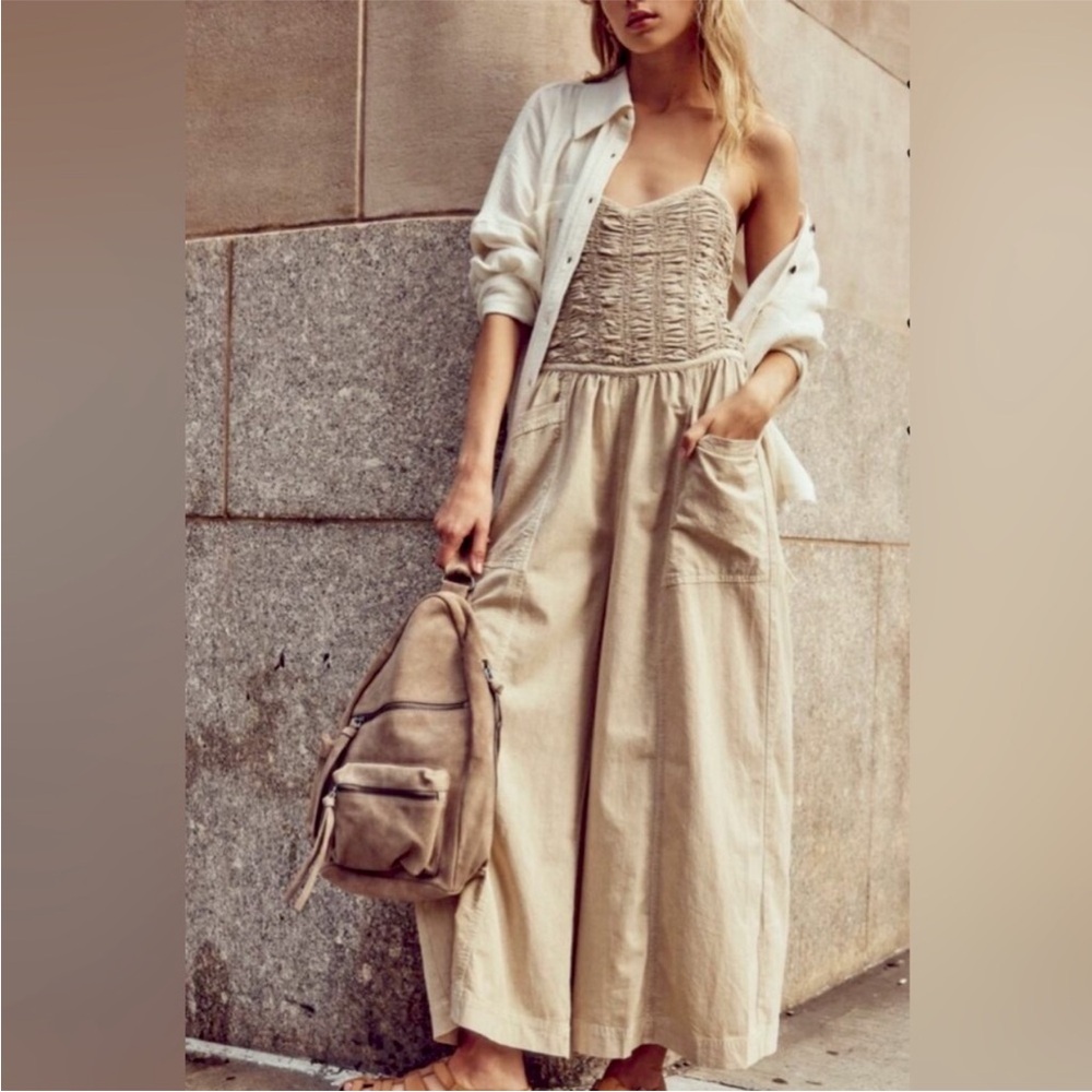 Free People NWT Forever Always 100% Cotton Wide Leg Jumpsuit small